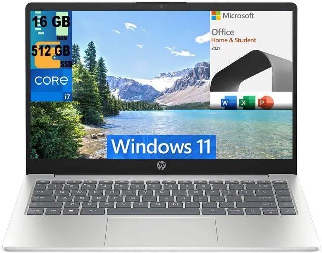 Main image of HP 14 Laptop, 14" FHD (1920 x 1080) Display, Intel Core i7-1355U 10 Cores Processor, Intel Iris Xe Graphics, 16GB DDR4  512GB PCIe SSD, Bluetooth, Windows 11,Microsoft Office License
