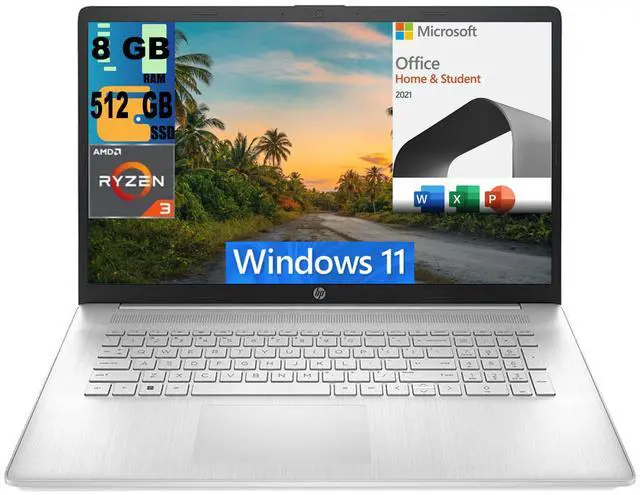 Main image of HP Pavilion 17 Laptop, 17.3" HD+ Display, AMD Ryzen 3 7320U Quad-Core Processor, AMD Radeon Graphics, 8GB  DDR4  512GB  PCIe SSD, Full-size Keyboard, Windows 11 Home,Microsoft Office License