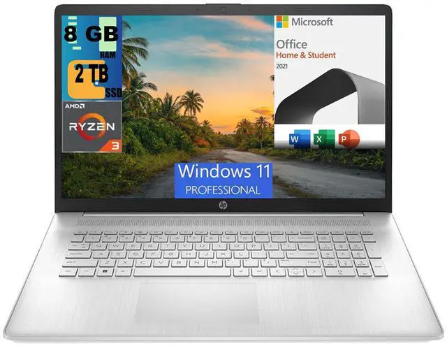 Main image of HP Pavilion 17 Laptop, 17.3" HD+ Display, AMD Ryzen 3 7320U Quad-Core Processor, AMD Radeon Graphics, 8GB  DDR4  2TB PCIe SSD, Full-size Keyboard, Windows 11 Pro,Microsoft Office License