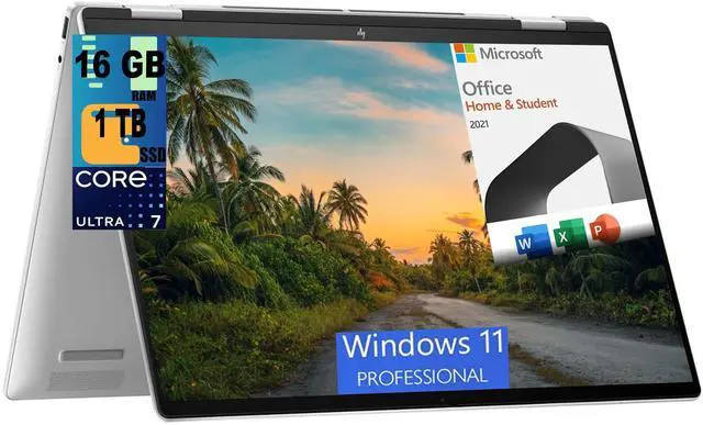 Main image of HP Envy X360 16 Laptop, 16" FHD+ Touchscreen, Intel Core Ultra 7 155U 12 cores Processor, Intel UHD Graphics, 16GB  DDR4  1TB PCIe SSD, Wi-Fi 6, Windows 11 Pro,Microsoft Office License