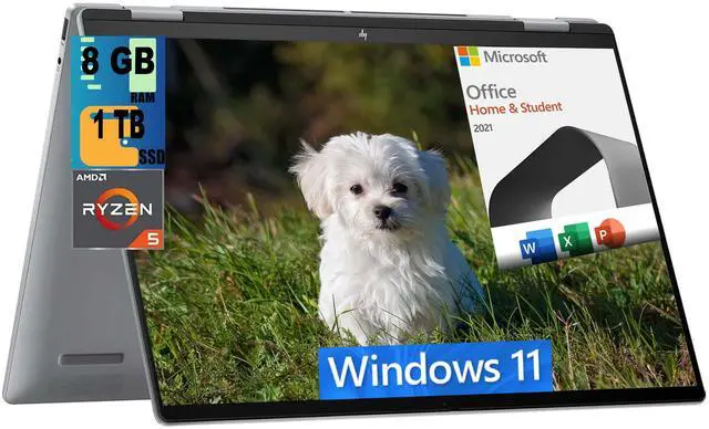 Main image of HP Envy x360 2-in-1 16 Laptop, 16" WUXGA Touchscreen, AMD Ryzen 5 8640HS 6-Core Processor, AMD Radeon Graphics, 8GB DDR4  1TB PCIe SSD, Backlit KB, Windows 11 Home,Microsoft Office License