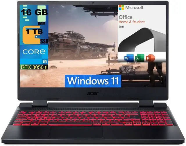 Main image of Acer Nitro 5 15 Gaming Laptop, 15.6" FHD 144Hz Display, Intel Core i5-12500H 12 cores Processor, RTX 3050 Ti 4GB GDDR6, 16GB DDR4  1TB PCIe SSD, Backlit KB, Windows 11,Microsoft Office License