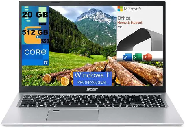 Main image of Acer Aspire 5 15 Laptop, 15.6" Full HD Display, Intel Core i7-1165G7 4 cores Processor, Iris Xe Graphics, 20GB DDR4  512GB PCIe SSD, Fingerprint Reader, Windows 11 Pro,Microsoft Office License