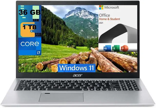 Main image of Acer Aspire 5 15 Laptop, 15.6" Full HD Display, Intel Core i7-1165G7 4 cores Processor, Iris Xe Graphics, 36GB DDR4  1TB PCIe SSD, Fingerprint Reader, Windows 11,Microsoft Office License