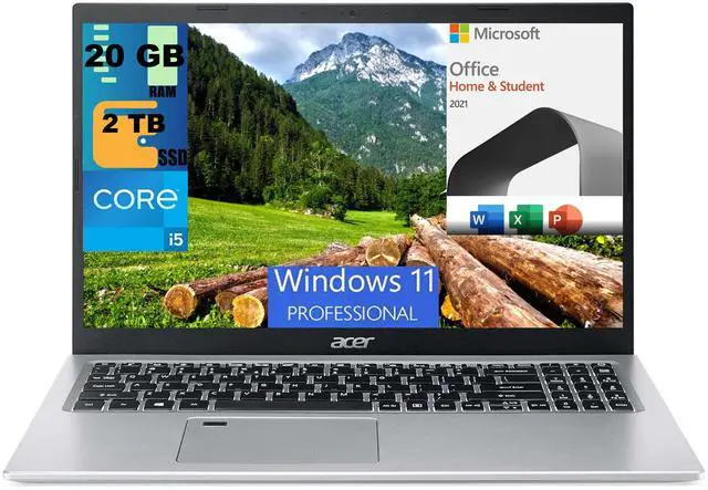 Main image of Acer Aspire 5 15 Laptop, 15.6" FHD Display, Intel Core i5-1135G7 4 cores Processor, Iris Xe Graphics, 20GB DDR4  2TB PCIe SSD, Fingerprint Reader, Windows 11 Pro,Microsoft Office License