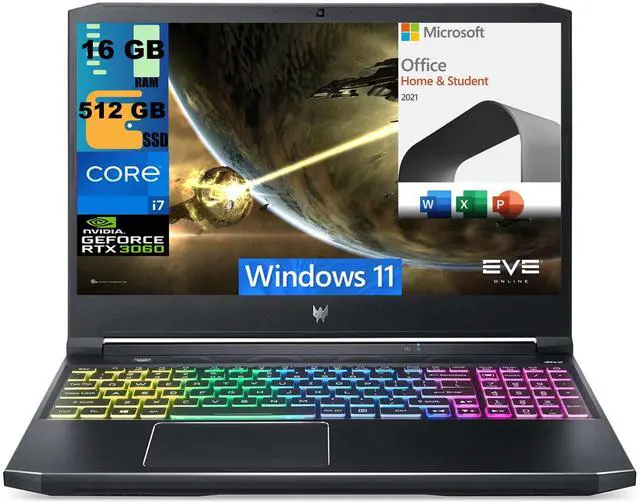 Main image of Acer Predator Helios 300 15 Gaming Laptop, 15.6" Full HD Display, Intel i7-11800H 8 core Processor, RTX 3060 6GB, 16GB DDR4  512GB PCIe SSD, RGB Backlit, Windows 11,Microsoft Office License