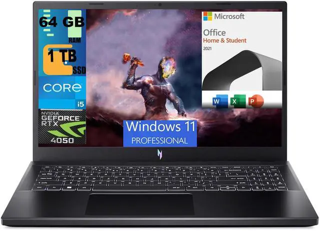 Main image of Acer Nitro V 15 Gaming Laptop, 15.6" FHD 144Hz Display, Intel Core i5-13420H Octa-core Processor, RTX 4050 6GB Graphic, 64GB DDR5  1TB PCIe SSD, Backlit KB, Windows 11 Pro,Microsoft Office License