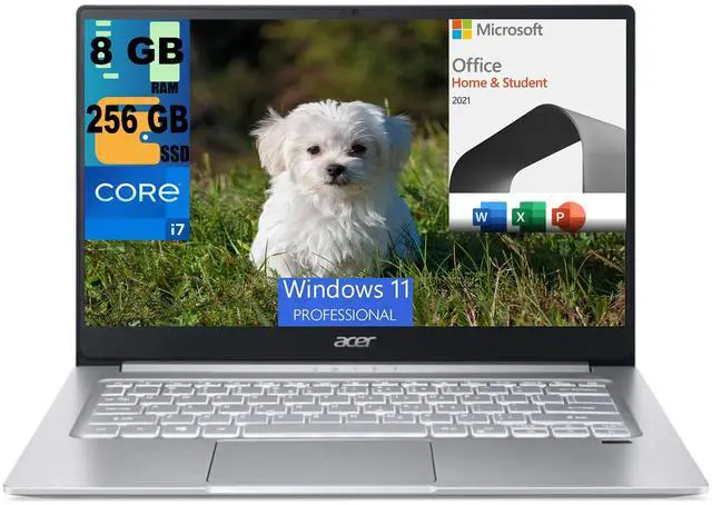 Main image of Acer Swift 3 14 Laptop, 14" FHD Display, Intel Core i7-1165G7 Quad-core Processor, Iris Xe Graphics, 8GB  DDR4  256GB  PCIe SSD, Fingerprint, Backlit KB, Windows 11 Pro,Microsoft Office License