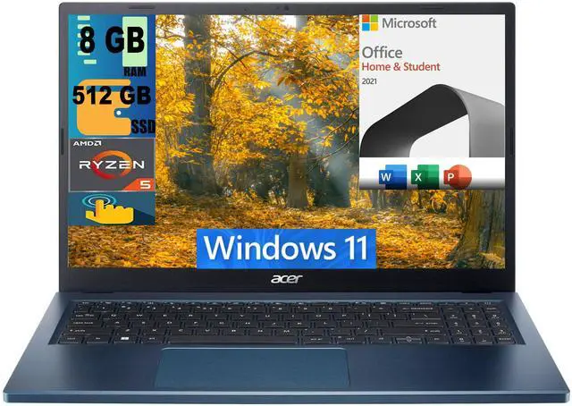 Main image of Acer Aspire 3 15 Laptop, 15.6" FHD (1920 x 1080) Touchscreen, AMD Ryzen 5 7520U 4 Cores Processor, AMD Radeon Graphics, 8GB  DDR4  512GB  PCIe SSD, Wi-Fi 6, Windows 11 Home,Microsoft Office License