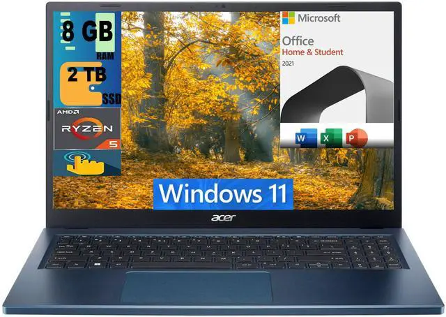 Main image of Acer Aspire 3 15 Laptop, 15.6" FHD (1920 x 1080) Touchscreen, AMD Ryzen 5 7520U 4 Cores Processor, AMD Radeon Graphics, 8GB  DDR4  2TB PCIe SSD, Wi-Fi 6, Windows 11 Home,Microsoft Office License