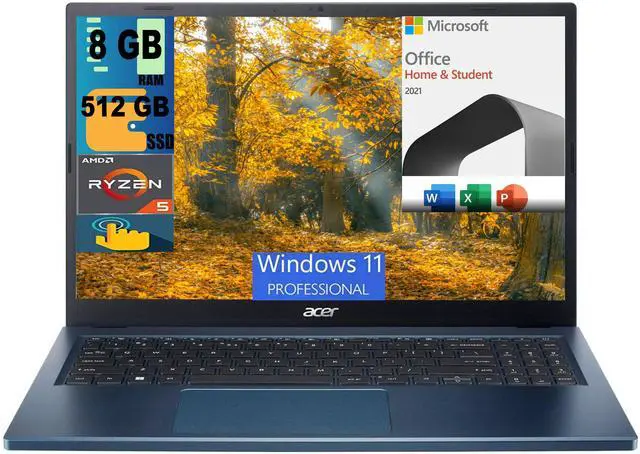 Main image of Acer Aspire 3 15 Laptop, 15.6" FHD (1920 x 1080) Touchscreen, AMD Ryzen 5 7520U 4 Cores Processor, AMD Radeon Graphics, 8GB  DDR4  512GB  PCIe SSD, Wi-Fi 6, Windows 11 Pro,Microsoft Office License