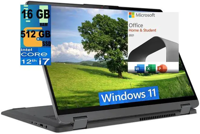 Main image of Lenovo IdeaPad Flex 5 2-in-1 16 Laptop, 16" 2.5K WQXGA Touchscreen, Intel Core i7-1255U 10 cores Processor, Iris Xe Graphics, 16GB  DDR4  512GB   PCIe SSD, Windows 11 Home,Microsoft Office License