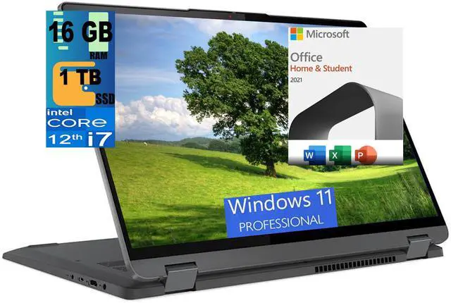 Main image of Lenovo IdeaPad Flex 5 2-in-1 16 Laptop, 16" 2.5K WQXGA Touchscreen, Intel Core i7-1255U 10 cores Processor, Iris Xe Graphics, 16GB  DDR4  1TB PCIe SSD, Windows 11 Pro,Microsoft Office License