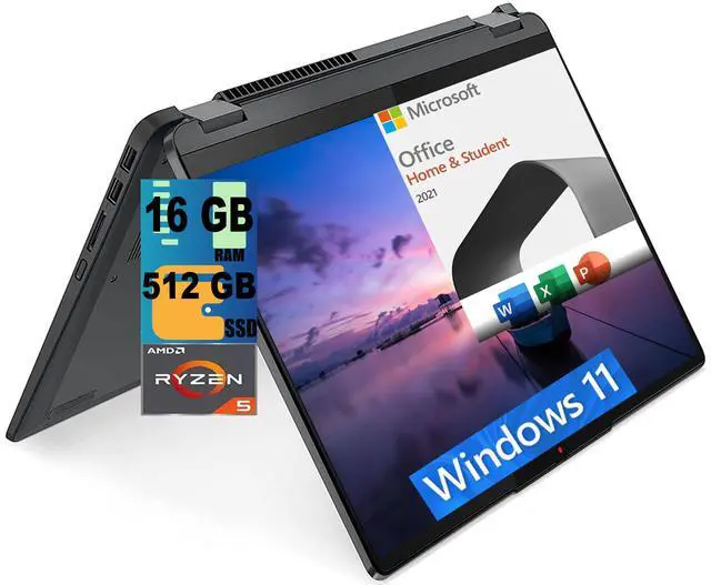 Main image of Lenovo Flex 5 2-in-1 14 Laptop, 14.0" FHD Touchscreen, AMD Ryzen 5 5500U 6-Core, AMD Radeon Graphics, 16GB  DDR4  512GB   PCIe SSD, Windows 11 Home,Microsoft Office License