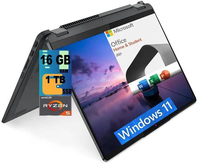 Main image of Lenovo Flex 5 2-in-1 14 Laptop, 14.0" FHD Touchscreen, AMD Ryzen 5 5500U 6-Core, AMD Radeon Graphics, 16GB  DDR4  1TB PCIe SSD, Windows 11 Home,Microsoft Office License