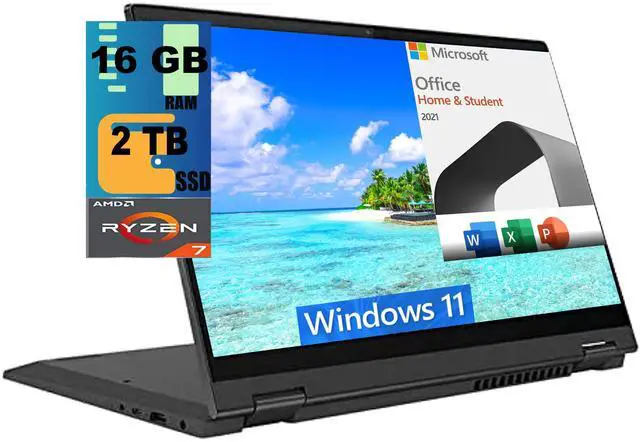 Main image of Lenovo Flex 5 14 2-in-1 Laptop, 14" FHD Touchscreen, AMD Ryzen 7 5700U 8 Cores Processor, AMD Radeon Graphics, 16GB  DDR4  2TB PCIe SSD, Backlit KB, FR, Windows 11 Home,Microsoft Office License