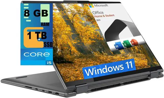 Main image of Lenovo Yoga 7i 2-in-1 16 Laptop, 16" 2.5K Touchscreen, Intel Core i5-1240P 10-Core processor, Iris Xe Graphics, 8GB DDR4  1TB PCIe SSD, Backlit KB, FR, Windows 11 Home,Microsoft Office License