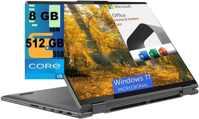 Main image of Lenovo Yoga 7i 2-in-1 16 Laptop, 16" 2.5K Touchscreen, Intel Core i5-1240P 10-Core processor, Iris Xe Graphics, 8GB  DDR4  512GB  PCIe SSD, Backlit KB, FR, Windows 11 Pro,Microsoft Office License