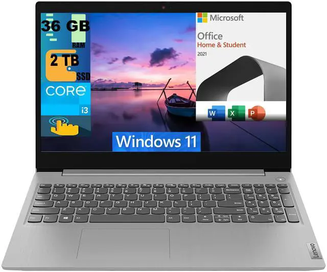 Main image of Lenovo Ideapad 3 15 Laptop, 15.6" HD Touchscreen, Intel Core i3-1115G4 Dual-Core 3.0GHz Processor, Intel UHD Graphics, 36GB DDR4  2TB PCIe SSD, Wi-Fi 6, Windows 11,Microsoft Office License