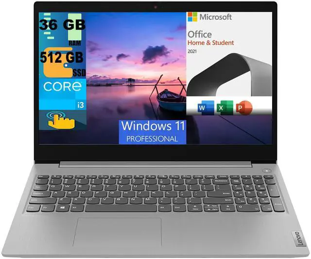 Main image of Lenovo Ideapad 3 15 Laptop, 15.6" HD Touchscreen, Intel Core i3-1115G4 Dual-Core 3.0GHz Processor, Intel UHD Graphics, 36GB DDR4  512GB PCIe SSD, Wi-Fi 6, Windows 11 Pro,Microsoft Office License