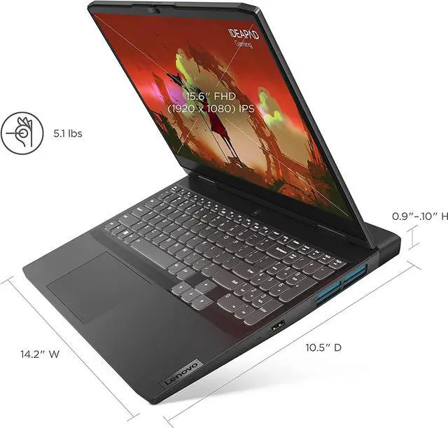 Alt view image 3 of 5 - Lenovo IdeaPad 3 15 Gaming Laptop, 15.6" FHD Display, AMD Ryzen 5 6600H 6 Core processor, GeForce GTX 3050 4GB GDDR6, 32GB DDR5  512GB PCIe SSD, Wi-Fi 6 + BT5.1, Windows 11,Microsoft Office License