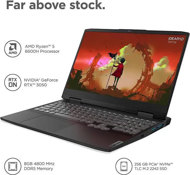 Alt view image 2 of 5 - Lenovo IdeaPad 3 15 Gaming Laptop, 15.6" FHD Display, AMD Ryzen 5 6600H 6 Core processor, GeForce GTX 3050 4GB GDDR6, 32GB DDR5  512GB PCIe SSD, Wi-Fi 6 + BT5.1, Windows 11,Microsoft Office License