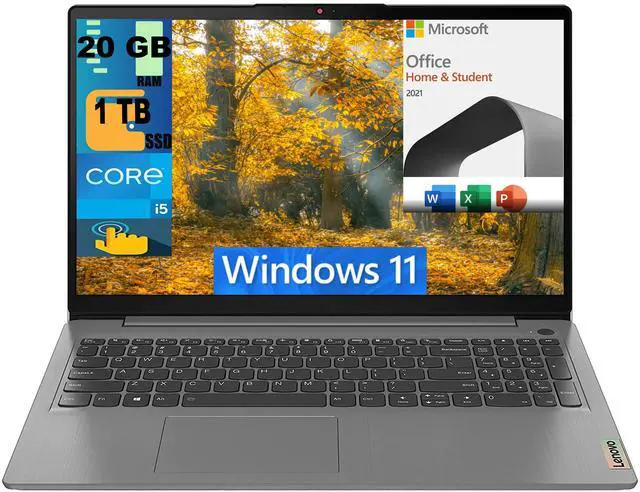 Main image of Lenovo IdeaPad 3 15 Laptop, 15.6" FHD Touchscreen, Intel i5-1135G7 4-Core (Up to 4.2GHz) Processor, Intel Iris Xe Graphics, 20GB DDR4  1TB PCIe SSD, WiFi, HDMI, Windows 11,Microsoft Office License
