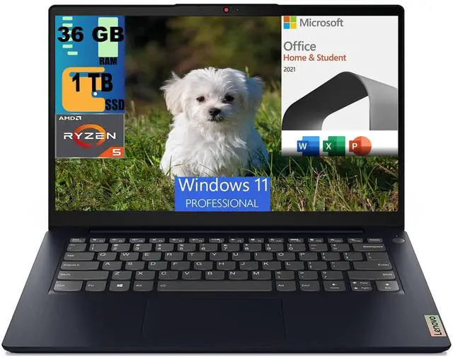 Main image of Lenovo IdeaPad 3 14 Laptop, 14.0" FHD Display, AMD Ryzen 5 5500U Hexa Core processor, AMD Radeon Graphics, 36GB DDR4  1TB PCIe SSD, WiFi 6, Bluetooth 5.0, Windows 11 Pro,Microsoft Office License