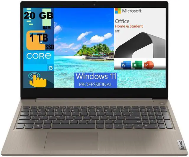 Main image of Lenovo Ideapad 3 15 Laptop, 15.6" HD Touchscreen, Intel Core i3-1115G4 Dual-Core Processor, Intel UHD Graphics, 20GB DDR4  1TB PCIe SSD, Wi-Fi 5, Bluetooth, Windows 11 Pro,Microsoft Office License