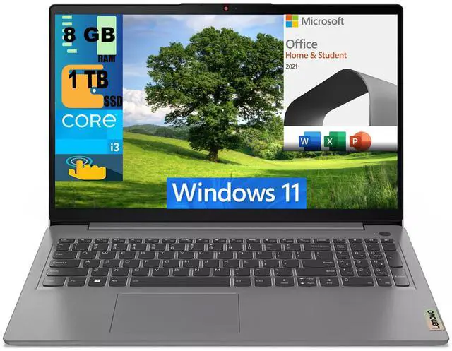 Main image of Lenovo Ideapad 1i 15 Laptop, 15.6" FHD Touchscreen, Intel Core i3-1215U 6-core processor, Intel UHD Graphics, 8GB DDR4  1TB PCIe SSD, Wi-Fi, Windows 11,Microsoft Office License