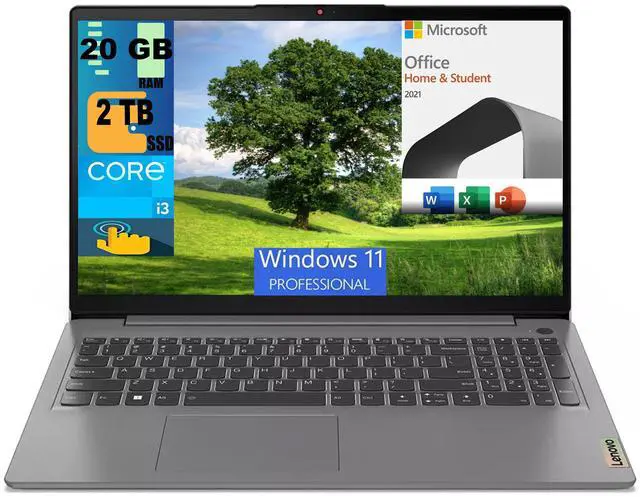 Main image of Lenovo Ideapad 1i 15 Laptop, 15.6" FHD Touchscreen, Intel Core i3-1215U 6-core processor, Intel UHD Graphics, 20GB DDR4  2TB PCIe SSD, Wi-Fi, Windows 11 Pro,Microsoft Office License