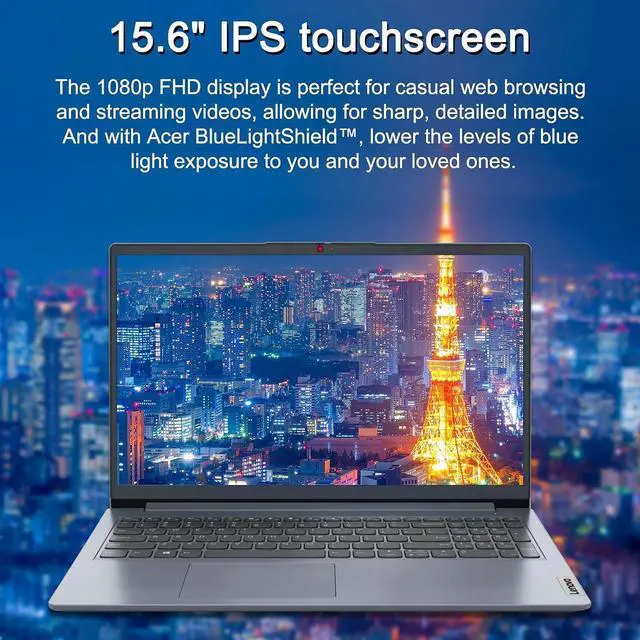 Alt view image 4 of 6 - Lenovo Ideapad 1i 15 Laptop, 15.6" FHD Touchscreen, Intel Core i3-1215U 6-core processor, Intel UHD Graphics, 20GB DDR4  2TB PCIe SSD, Wi-Fi, Windows 11,Microsoft Office License