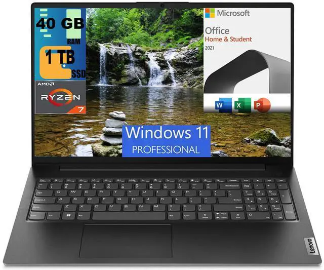 Main image of Lenovo V15 Laptop, 15.6" FHD Display, AMD Ryzen 7 7730U 8 Cores Processor, AMD Radeon Graphics, 40GB DDR4  1TB PCIe SSD, Numeric Keypad, Webcam, Wi-Fi, Windows 11 Pro,Microsoft Office License