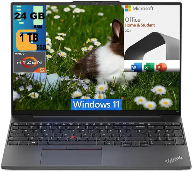 Main image of Lenovo ThinkPad E16 Laptop, 16" FHD+ Display, AMD Ryzen 5 7530U 6 Cores Processor, AMD Radeon Graphics, 24GB DDR4  1TB PCIe SSD, Fingerprint Reader, Wi-Fi 6, Windows 11