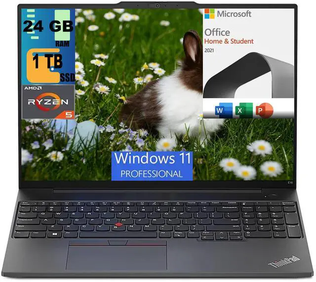 Main image of Lenovo ThinkPad E16 Laptop, 16" FHD+ Display, AMD Ryzen 5 7530U 6 Cores Processor, AMD Radeon Graphics, 24GB DDR4  1TB PCIe SSD, Fingerprint Reader, Wi-Fi 6, Windows 11 Pro