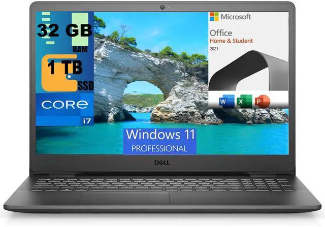 Main image of Dell Inspiron 3501 15 Laptop, 15.6" FHD Display, Intel Core i7-1165G7 4 Core Processor, Intel Iris Xe Graphics, 32GB DDR4  1TB PCIe SSD, Bluetooth 5.0, WiFi, Windows 11 Pro,Microsoft Office License