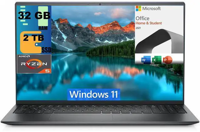 Main image of Dell Inspiron 15 3525 Laptop, 15.6" FHD Display, AMD Ryzen 5 5500U 6 core Processor, AMD Radeon Graphics, 32GB DDR4  2TB PCIe SSD, WiFi, Webcam, Windows 11,Microsoft Office License