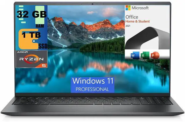 Main image of Dell Inspiron 15 3525 Laptop, 15.6" FHD Display, AMD Ryzen 5 5500U 6 core Processor, AMD Radeon Graphics, 32GB DDR4  1TB PCIe SSD, WiFi, Webcam, Windows 11 Pro,Microsoft Office License