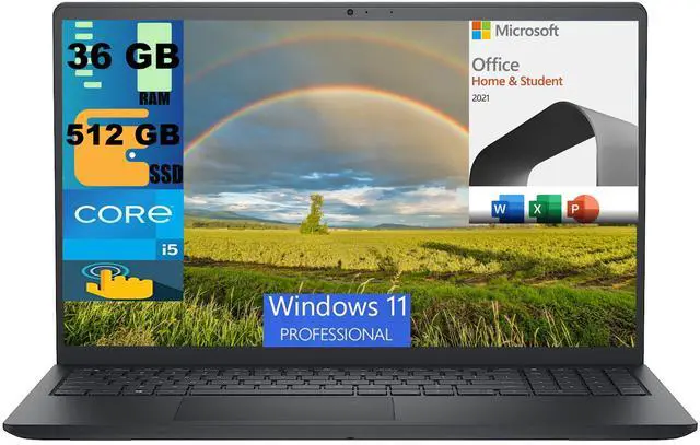 Main image of DELL Inspiron 3520 15 Business Laptop, 15.6'' FHD Touchscreen, Intel Core i5-1155G7 4 Cores Processor, Intel UHD Graphics, 36GB DDR4  512GB PCIe SSD, Wi-Fi, Windows 11 Pro,Microsoft Office License