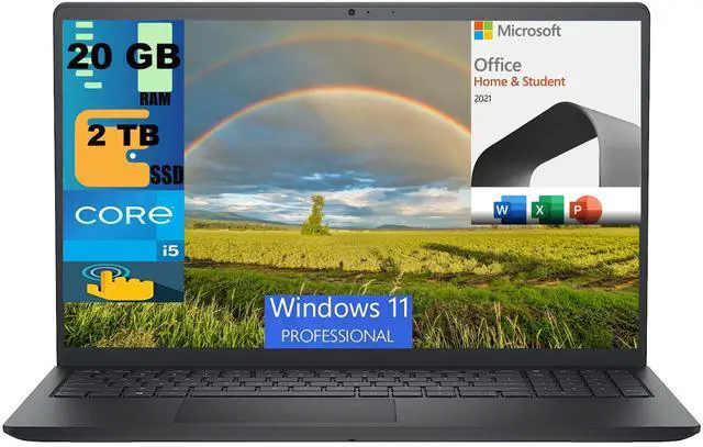 Main image of DELL Inspiron 3520 15 Business Laptop, 15.6'' FHD Touchscreen, Intel Core i5-1155G7 4 Cores Processor, Intel UHD Graphics, 20GB DDR4  2TB PCIe SSD, Wi-Fi, Windows 11 Pro,Microsoft Office License