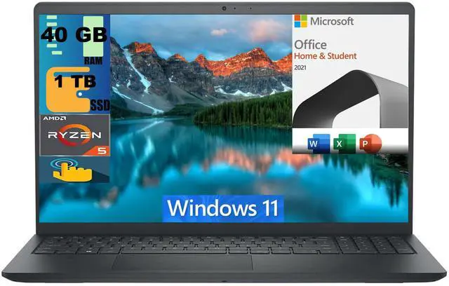 Main image of Dell Inspiron 3535 15 Laptop, 15.6" FHD Touchsreen, AMD Ryzen 5 7530U 6 Cores Processor, AMD Radeon Graphics, 40GB DDR4  1TB PCIe SSD, Webcam, Windows 11,Microsoft Office License