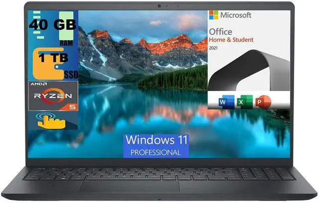 Main image of Dell Inspiron 3535 15 Laptop, 15.6" FHD Touchsreen, AMD Ryzen 5 7530U 6 Cores Processor, AMD Radeon Graphics, 40GB DDR4  1TB PCIe SSD, Webcam, Windows 11 Pro,Microsoft Office License