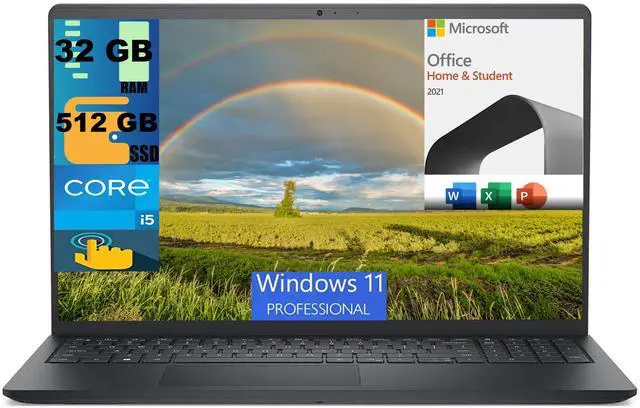 Main image of Dell Inspiron 15 3520 Laptop, 15.6" FHD Touchscreen, Intel Core i5-1235U 10 Cores Processor, Intel UHD Graphics, 32GB DDR4  512GB PCIe SSD, Wi-Fi, Windows 11 Pro,Microsoft Office License