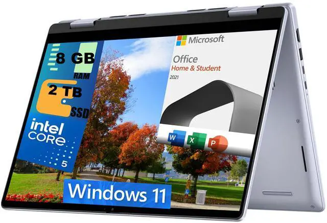 Main image of Dell Inspiron 14 2-in-1 Laptop, 14" WUXGA (1920x1200) Touchscreen, Intel 10-core Core 5 120U Processor, Intel Graphics, 8GB  DDR4  2TB PCIe SSD, Backlit KB, Windows 11 Home,Microsoft Office License