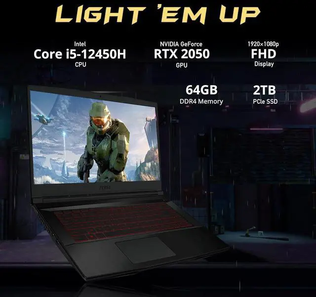 Alt view image 3 of 6 - MSI Thin GF63 15 Gaming Laptop, 15.6" FHD 144Hz Display, Intel Core i5-12450H 10 cores Processor, GeForce RTX 2050 4 GB, 64GB DDR4  2TB PCIe SSD, Cooler Boost 5, Windows 11,Microsoft Office License