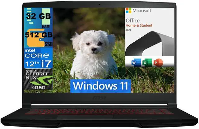 Main image of MSI Thin GF63 15 Gaming Laptop, 15.6" FHD 144Hz, Intel Core i7-12650H 10-Cores Processor, RTX 4050 6GB GDDR6 Graphics, 32GB DDR4  512GB PCIe SSD, Cooler Boost 5, Windows 11,Microsoft Office License