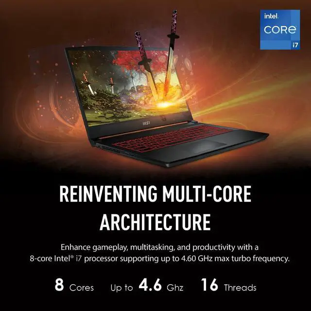 Alt view image 3 of 5 - MSI Katana GF66 15 Gaming Laptop, 15.6" FHD 144Hz Display, Intel Core i7-11800H 8 Core Processor, RTX 3060 6GB GDDR6, 64GB DDR4  2TB PCIe SSD, Wi-Fi 6, Windows 11 Pro,Microsoft Office License
