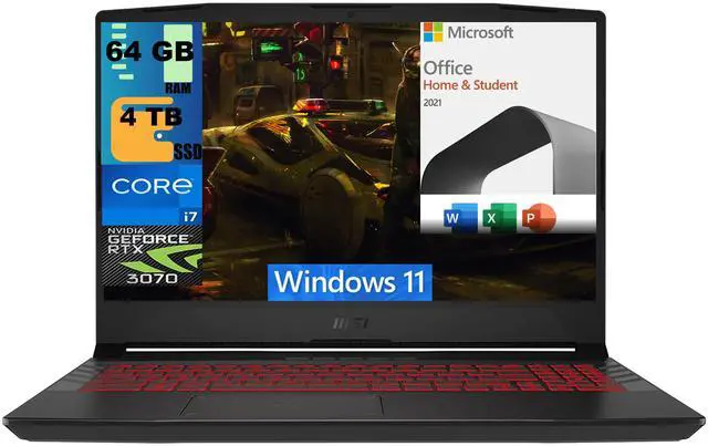 Main image of MSI Pulse GL66 15 Gaming Laptop, 15.6" FHD 144Hz , Intel Core i7-11800H 8 Cores Processor, RTX 3070 8GB GDDR6, 64GB DDR4  4TB PCIe SSD, RGB Keyboard, BT 5.1, Windows 11,Microsoft Office License