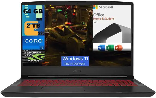 Main image of MSI Pulse GL66 15 Gaming Laptop, 15.6" FHD 144Hz , Intel Core i7-11800H 8 Cores Processor, RTX 3070 8GB GDDR6, 64GB DDR4  2TB PCIe SSD, RGB Keyboard, BT 5.1, Windows 11 Pro,Microsoft Office License