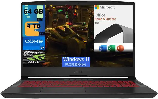 Main image of MSI Pulse GL66 15 Gaming Laptop, 15.6" FHD 144Hz , Intel Core i7-11800H 8 Cores Processor, RTX 3070 8GB GDDR6, 64GB DDR4  4TB PCIe SSD, RGB Keyboard, BT 5.1, Windows 11 Pro,Microsoft Office License